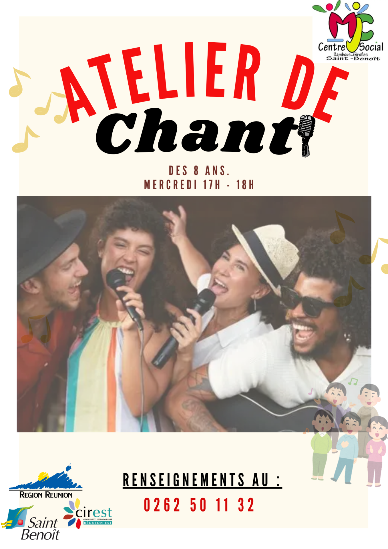 Affiche concert noel chorale rouge dore etoile musique illustration